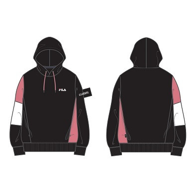 FILA_プルオーバーパーカー_くすみピンク×ブラック