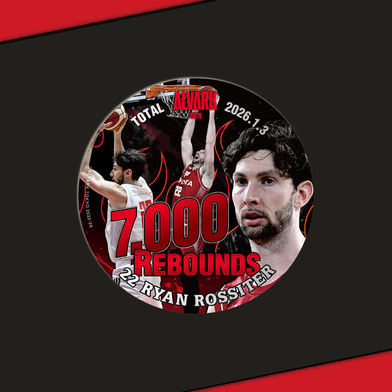 ロシター選手個人通算7,000リバウンド記念缶バッジ