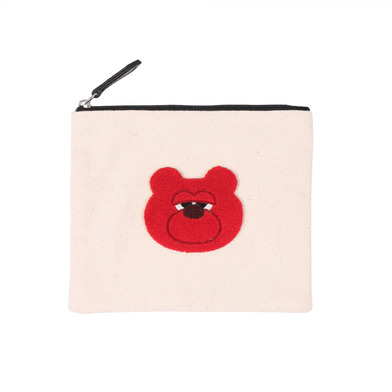 ブラシ刺繍フラットポーチ