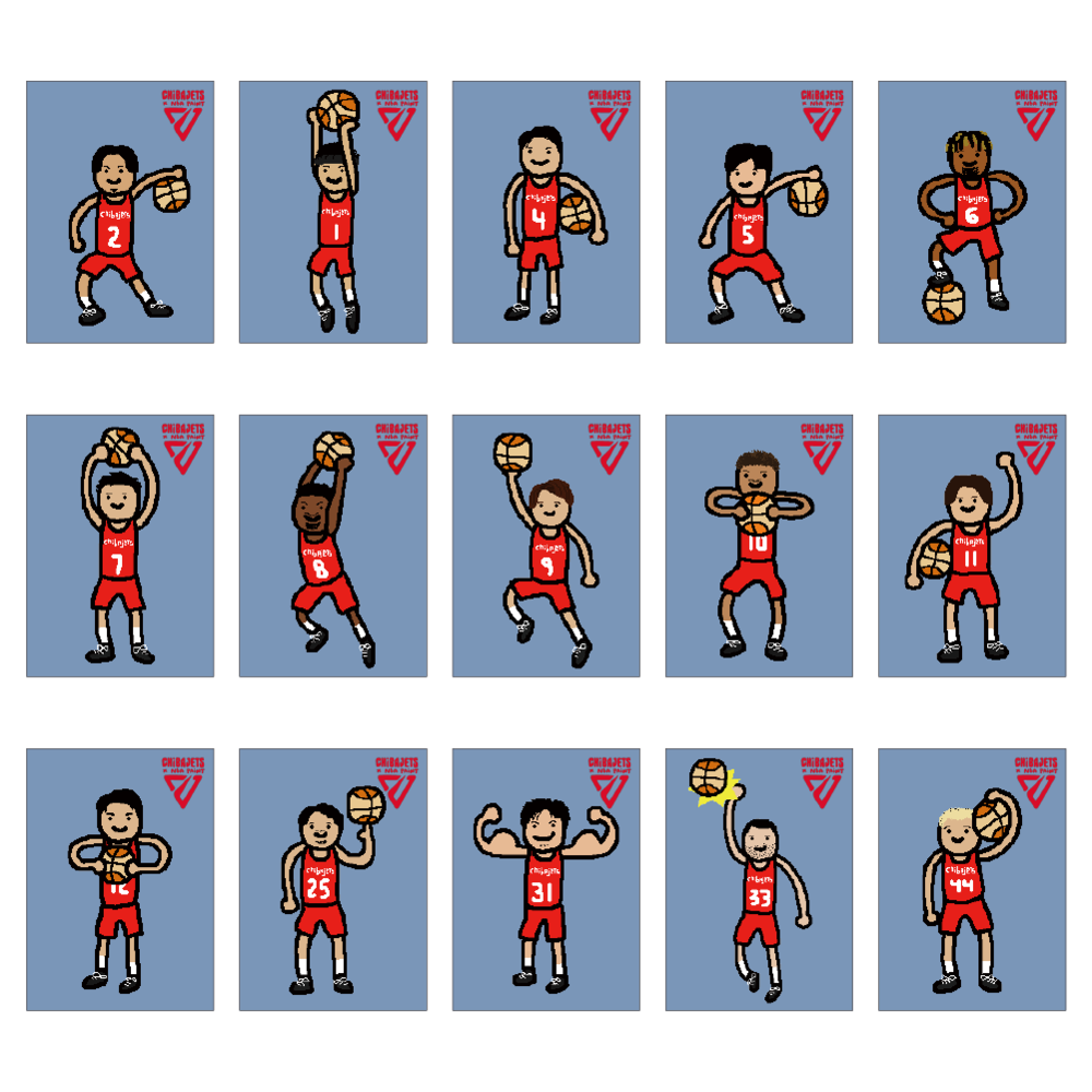 CHIBAJETS&times;NBA PAINT 選手ｽﾃｯｶｰｾｯﾄ(15枚) 詳細画像 1