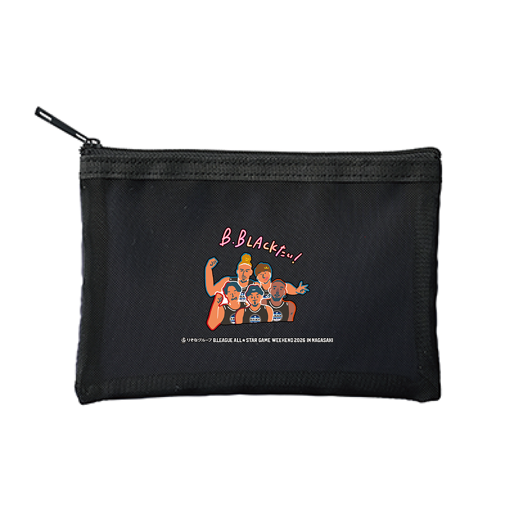 【オンライン限定】＜りそなグループ Bリーグオールスター 2026＞方言イラスト メッシュポーチ(ブラック) 詳細画像 B.BLACKたい！ 1