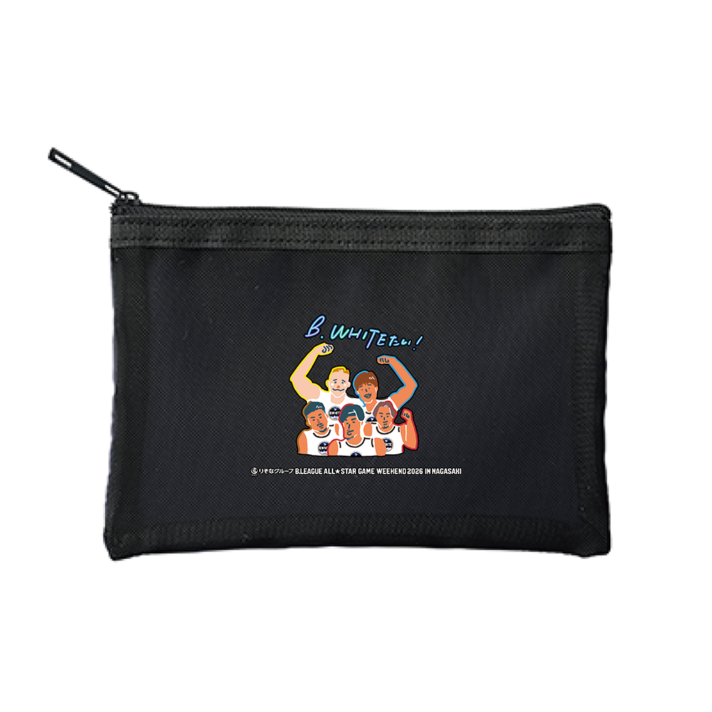 【オンライン限定】＜りそなグループ Bリーグオールスター 2026＞方言イラスト メッシュポーチ(ブラック) 詳細画像 B.WHITEたい！ 1