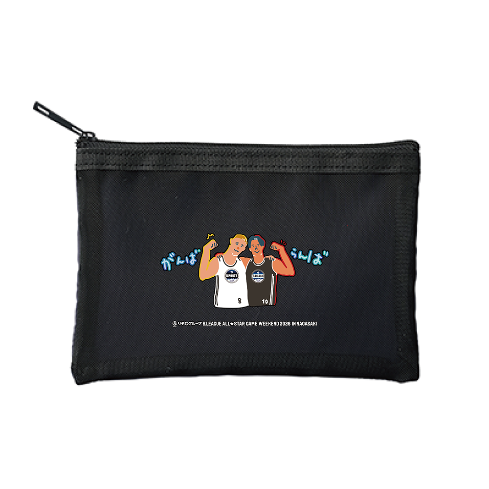 【オンライン限定】＜りそなグループ Bリーグオールスター 2026＞方言イラスト メッシュポーチ(ブラック) 詳細画像 がんばらんば 1