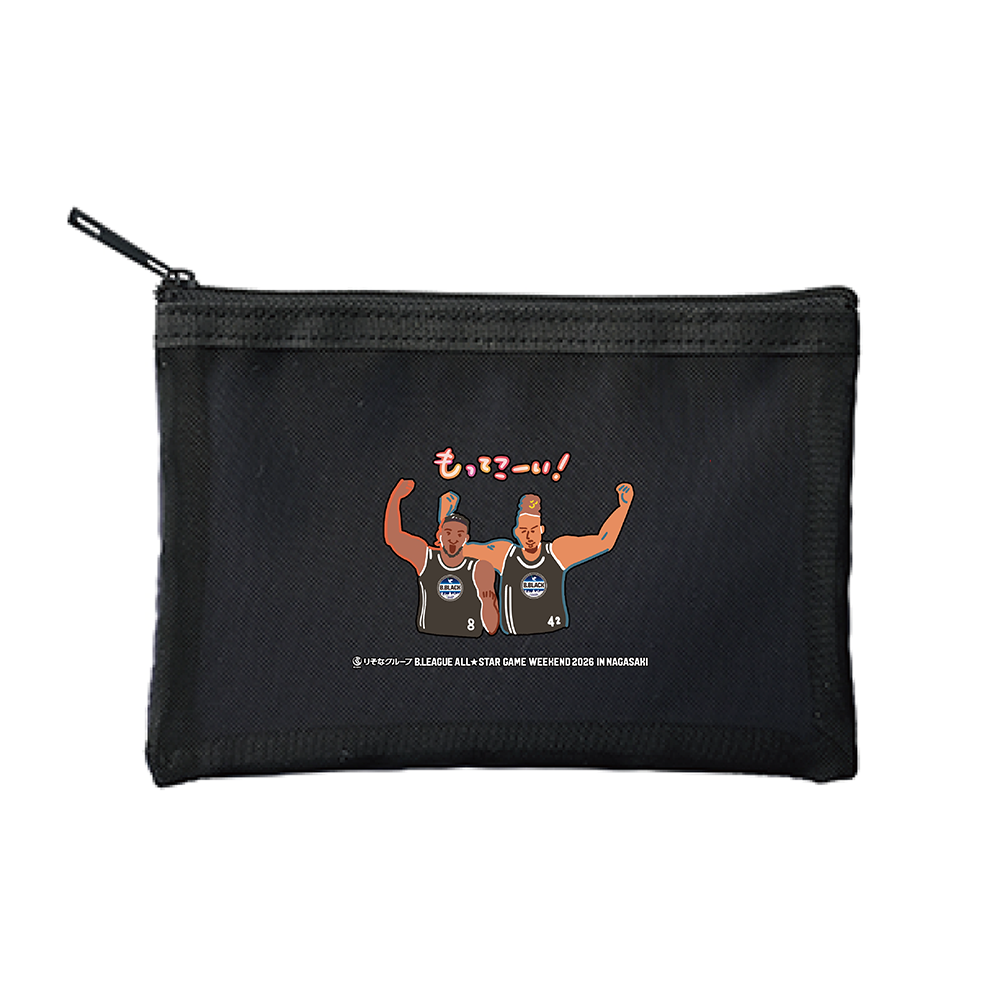 【オンライン限定】＜りそなグループ Bリーグオールスター 2026＞方言イラスト メッシュポーチ(ブラック) 詳細画像 もってこーい！ 1