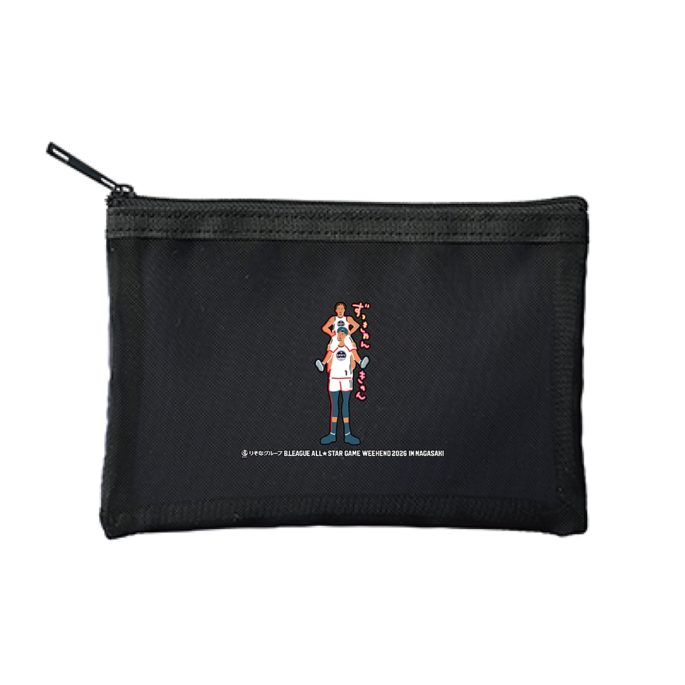 【オンライン限定】＜りそなグループ Bリーグオールスター 2026＞方言イラスト メッシュポーチ(ブラック) 詳細画像 ずっきゃんきゃん 1