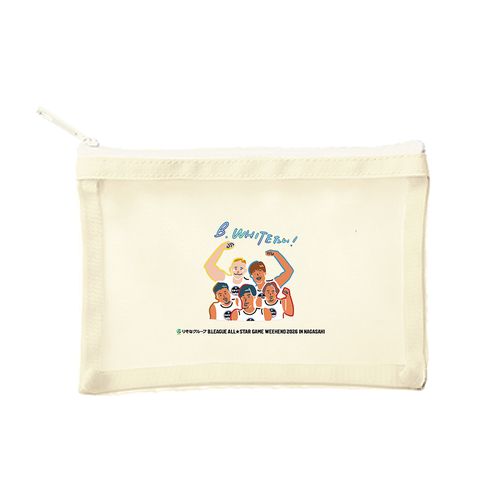 【オンライン限定】＜りそなグループ Bリーグオールスター 2026＞方言イラスト メッシュポーチ(オフホワイト) 詳細画像 B.WHITEたい！ 1