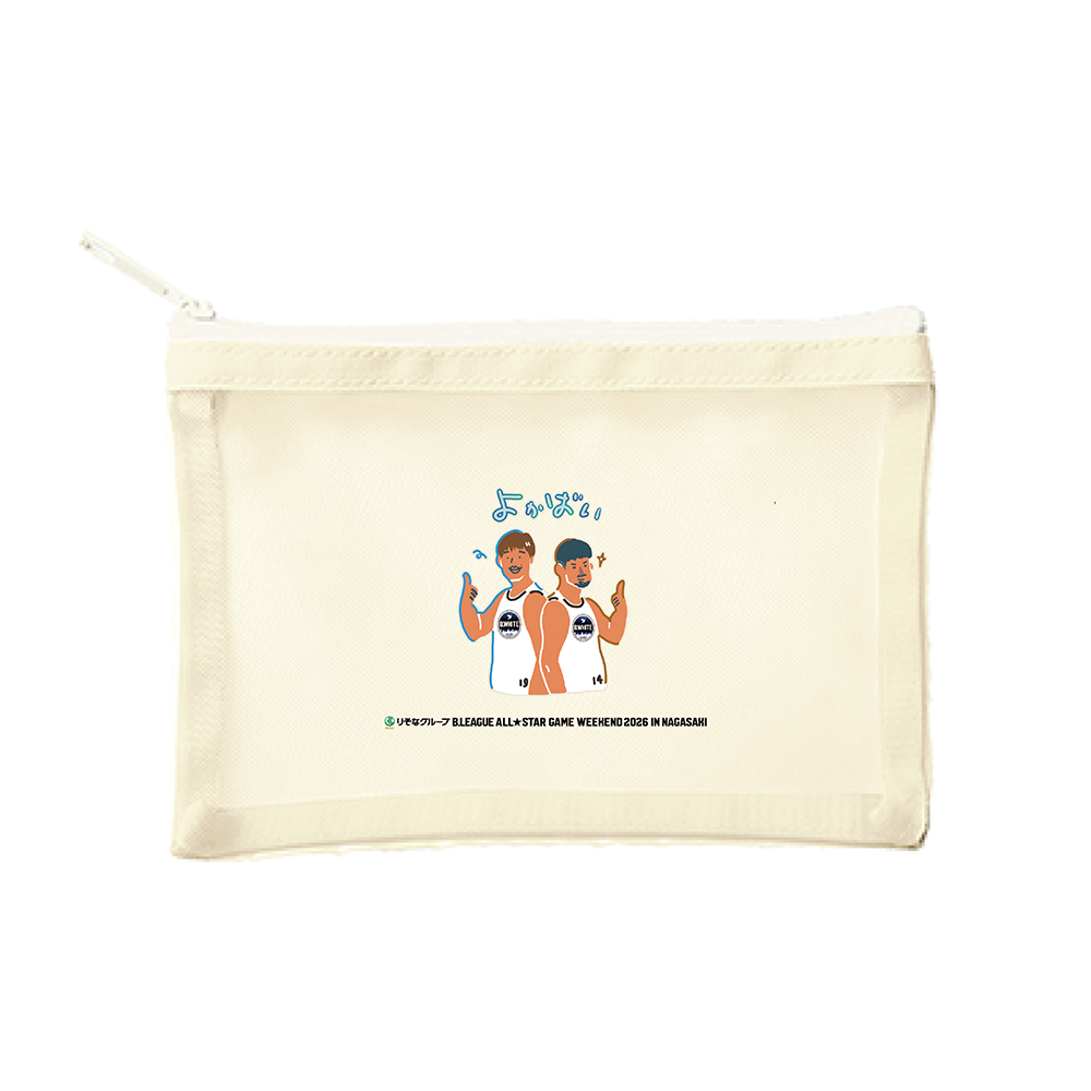 【オンライン限定】＜りそなグループ Bリーグオールスター 2026＞方言イラスト メッシュポーチ(オフホワイト) 詳細画像 よかばい 1