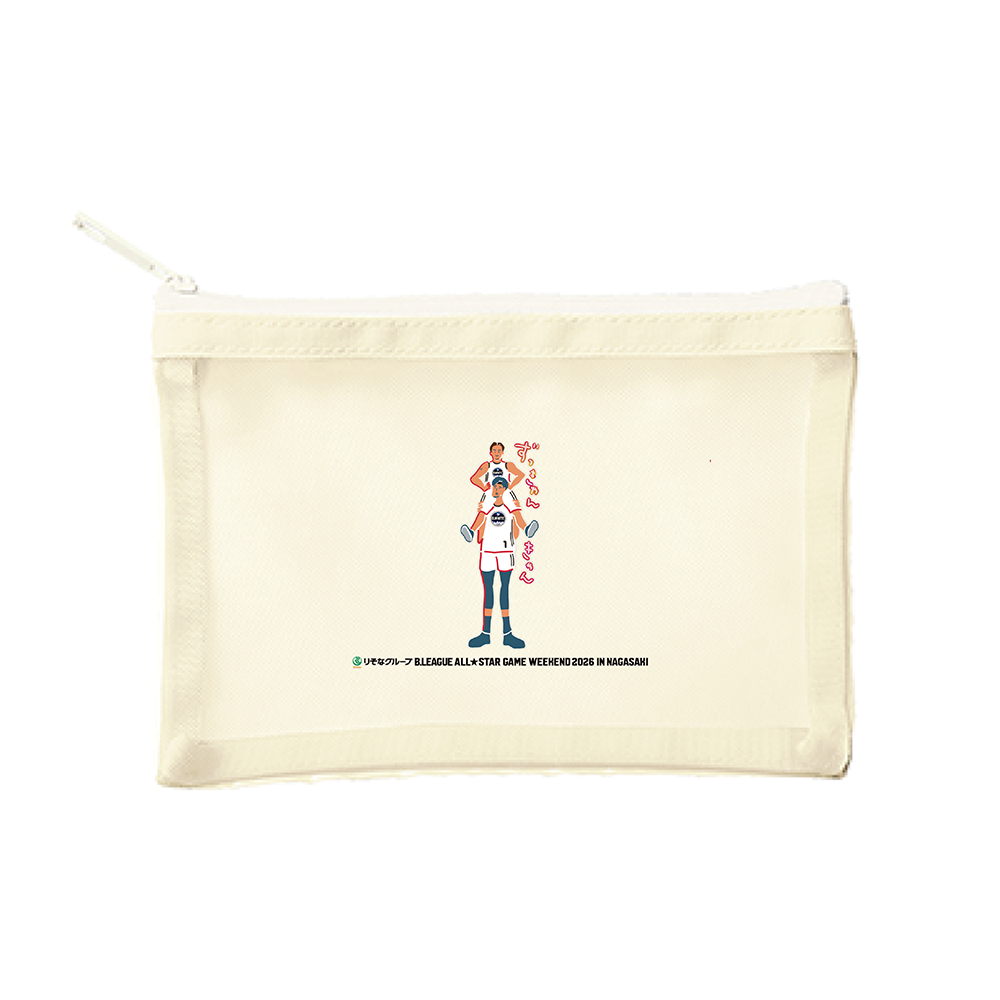 【オンライン限定】＜りそなグループ Bリーグオールスター 2026＞方言イラスト メッシュポーチ(オフホワイト) 詳細画像 ずっきゃんきゃん 1