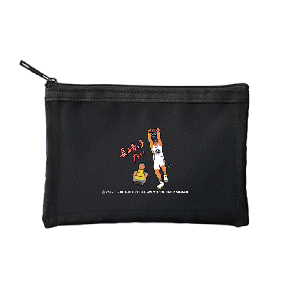 【オンライン限定】＜りそなグループ Bリーグオールスター 2026＞方言イラスト メッシュポーチ(ブラック) 詳細画像 長崎っ子たい！ 1