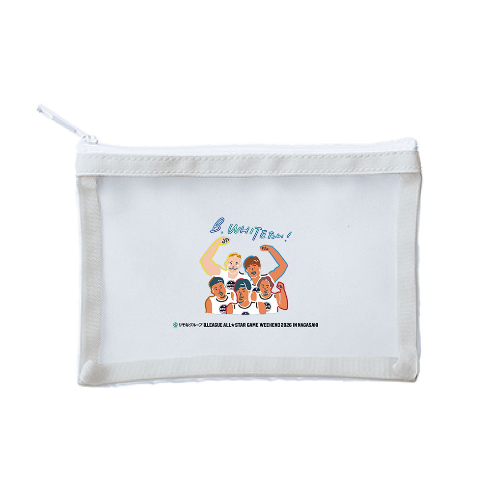 【オンライン限定】＜りそなグループ Bリーグオールスター 2026＞方言イラスト メッシュポーチ(サックスブルー) 詳細画像 B.WHITEたい！ 1