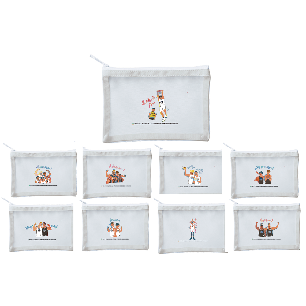 【オンライン限定】＜りそなグループ Bリーグオールスター 2026＞方言イラスト メッシュポーチ(サックスブルー) 詳細画像 カステラたい ちゃんぽんたい 4