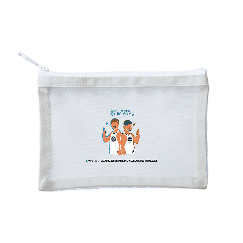 【オンライン限定】＜りそなグループ Bリーグオールスター 2026＞方言イラスト メッシュポーチ(サックスブルー) 詳細画像 よかばい 1