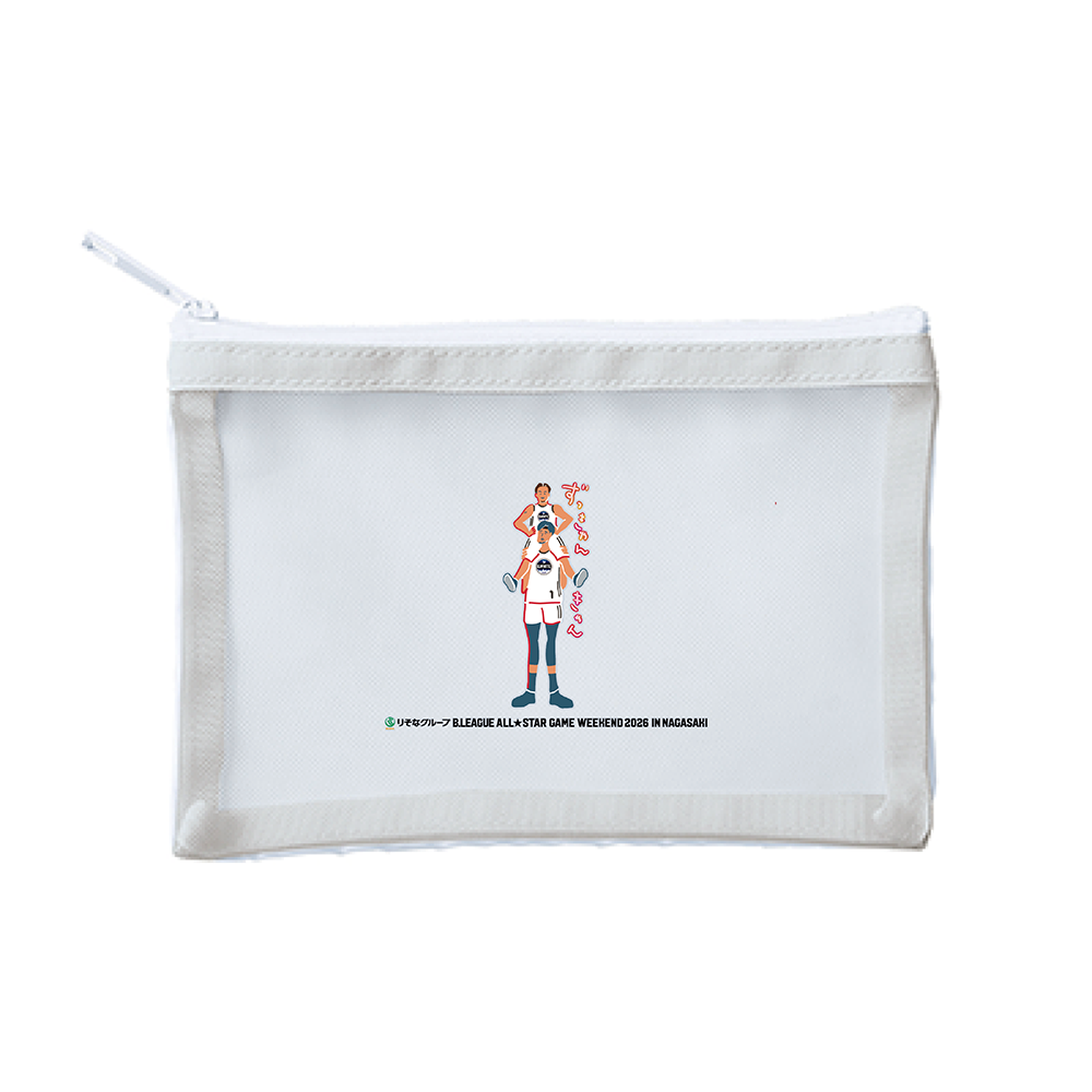【オンライン限定】＜りそなグループ Bリーグオールスター 2026＞方言イラスト メッシュポーチ(サックスブルー) 詳細画像 ずっきゃんきゃん 1