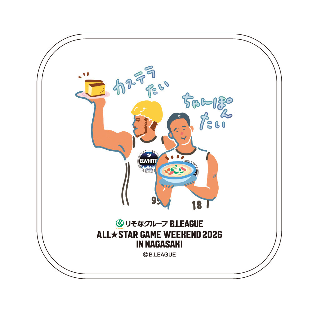 ＜りそなグループ Bリーグオールスター 2026＞方言イラスト タオルハンカチ 詳細画像 カステラたい ちゃんぽんたい 1