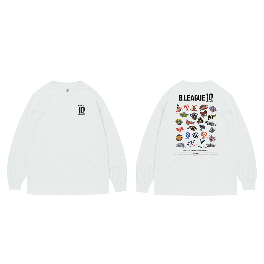 【全2色】B.LEAGUE 10th ANNIVERSARY B1 ALL CLUB LONG SLEEVE T-shirt 詳細画像 ホワイト 1
