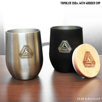 ラウンドステンレスタンブラー ウッドキャップ付き 保温保冷 350ml 【プライマリーロゴ刻印】