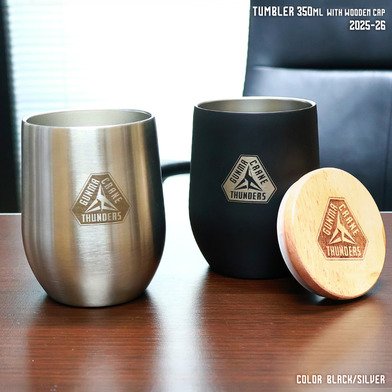 ラウンドステンレスタンブラー ウッドキャップ付き 保温保冷 350ml 【プライマリーロゴ刻印】