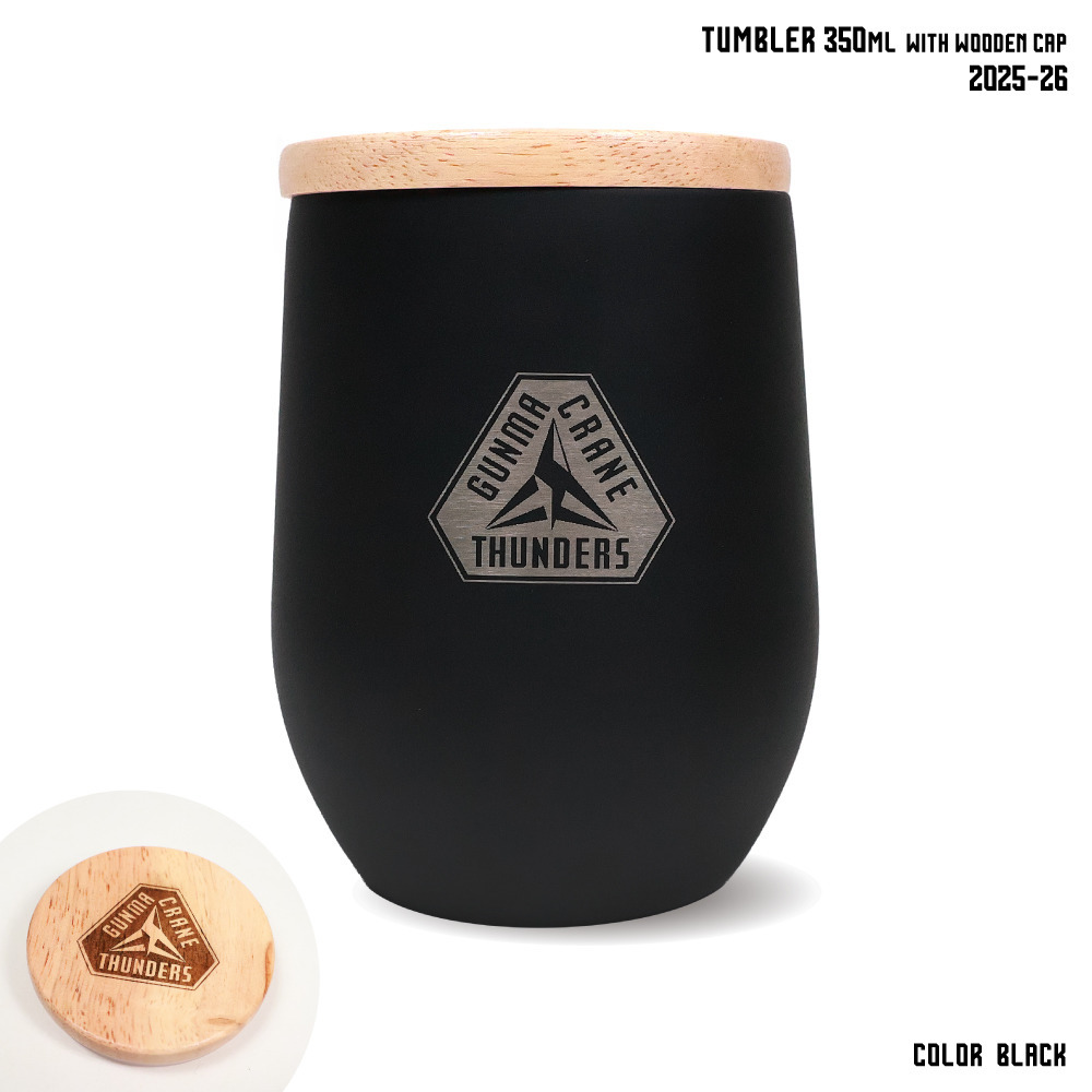 ラウンドステンレスタンブラー ウッドキャップ付き 保温保冷 350ml 【プライマリーロゴ刻印】 詳細画像 ブラック 2