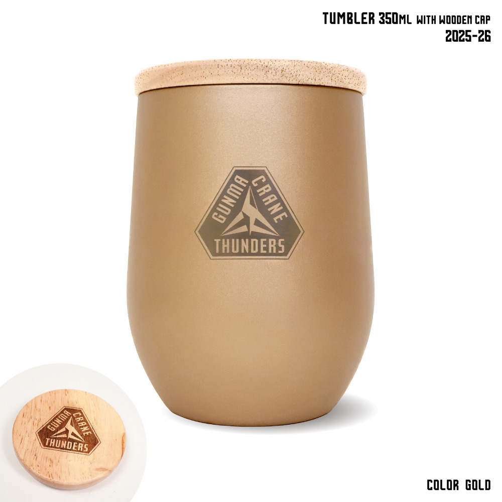 【EC限定】 ラウンドステンレスタンブラー ウッドキャップ付き 保温保冷 350ml 【プライマリーロゴ刻印】 詳細画像 ゴールド 1