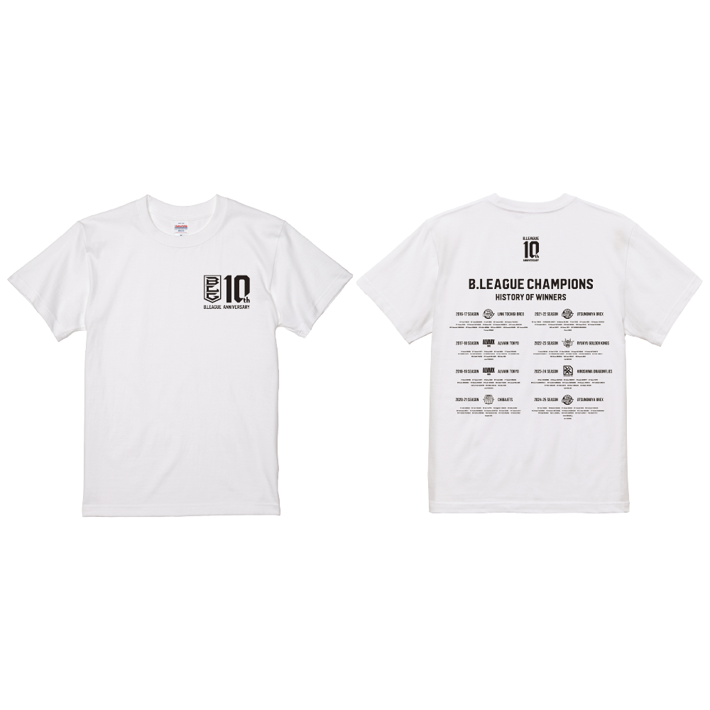 【全2色】B.LEAGUE 10th ANNIVERSARY History of Winners Tシャツ 詳細画像 ホワイト 1