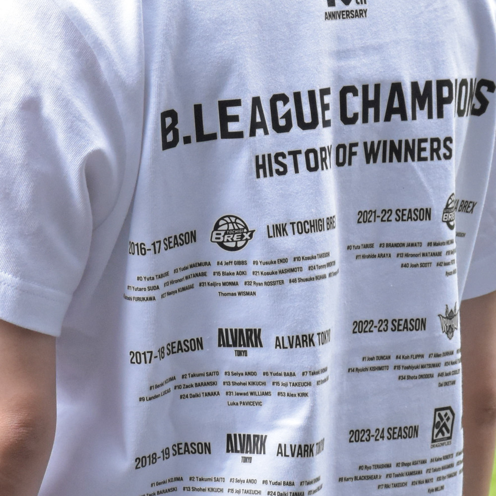 【全2色】B.LEAGUE 10th ANNIVERSARY History of Winners Tシャツ 詳細画像 ホワイト 6
