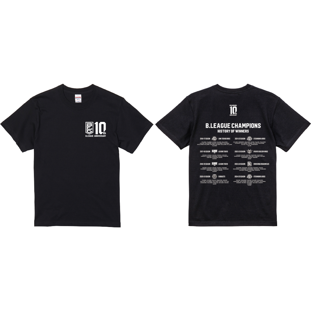 【全2色】B.LEAGUE 10th ANNIVERSARY History of Winners Tシャツ 詳細画像 ブラック 1