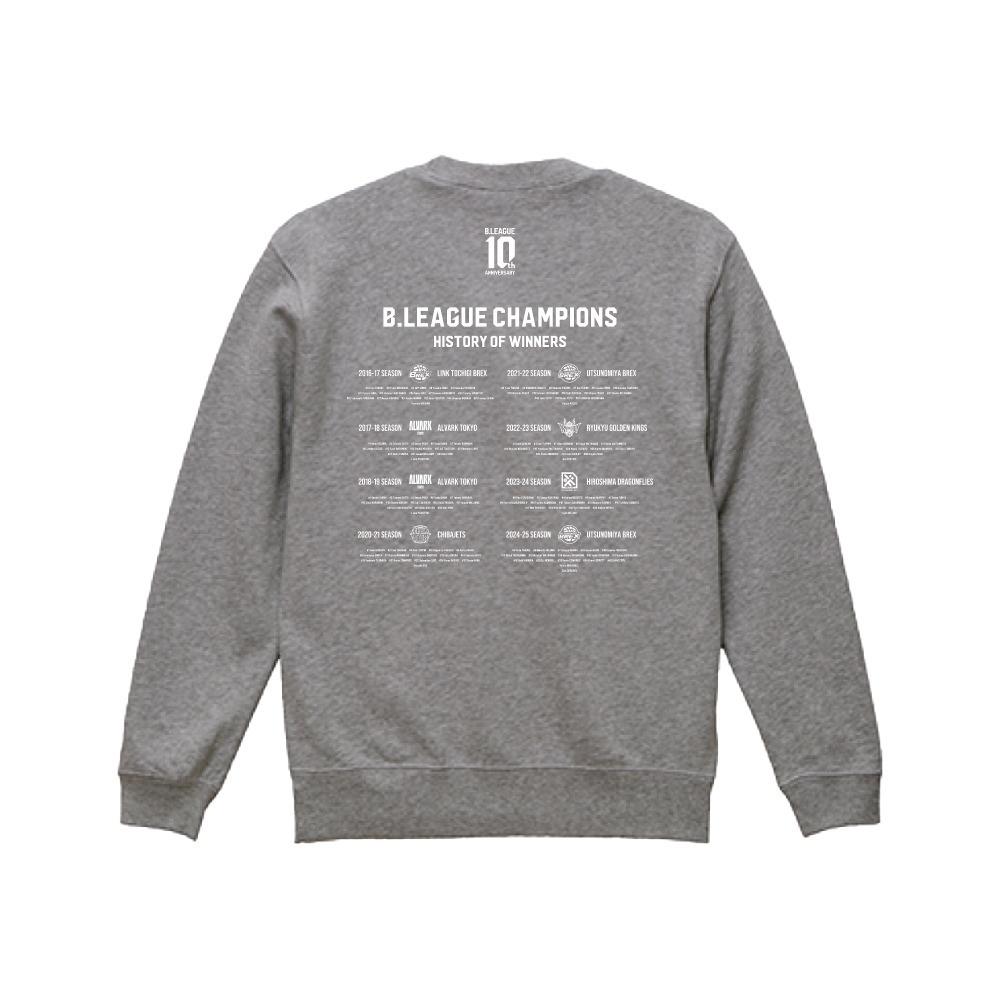 【全2色】B.LEAGUE 10th ANNIVERSARY History of Winners　Crew Sweat 詳細画像 ミックスグレー 2