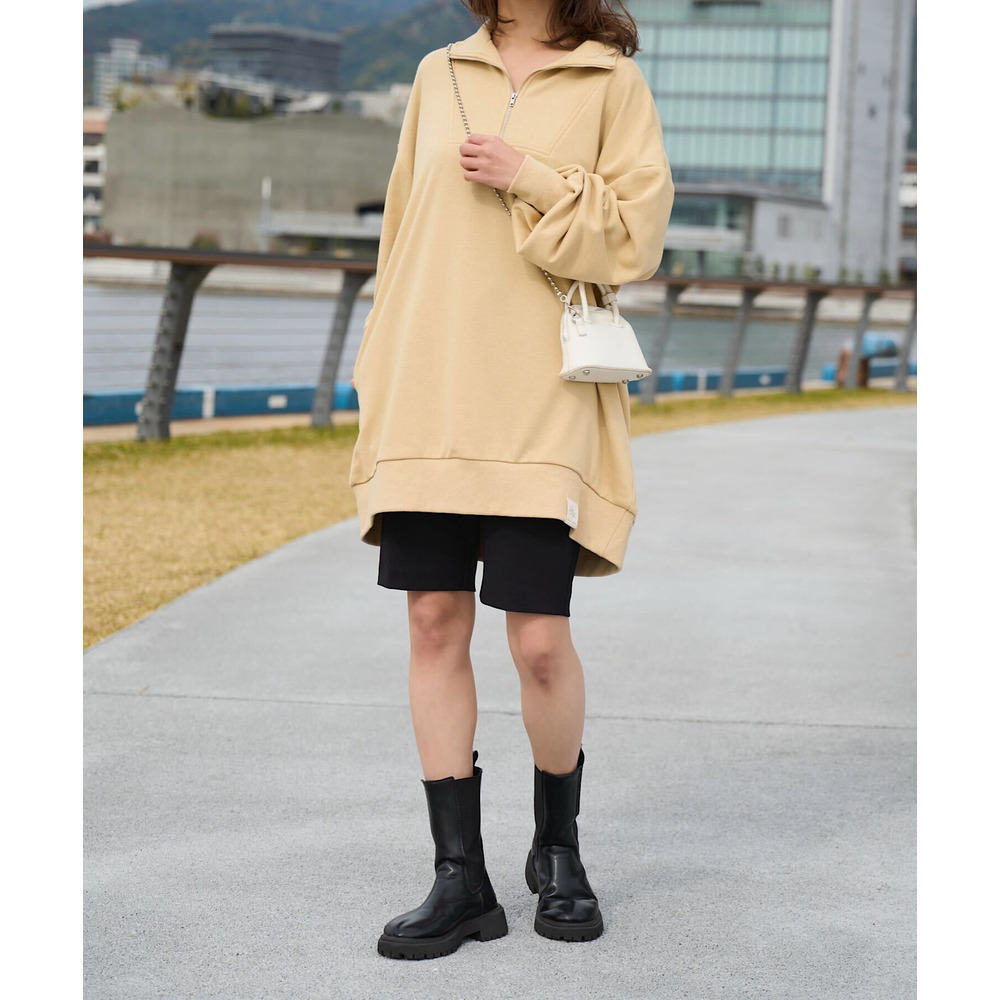 神戸レタスコラボ／胸元ジップスウェットミニワンピース 詳細画像 Beige 1