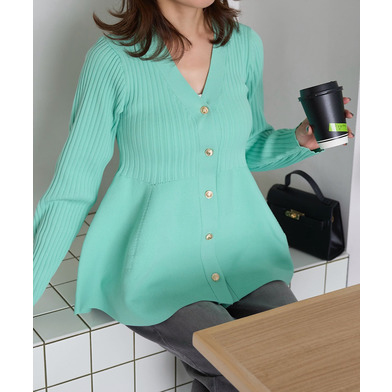 神戸レタスコラボ／Vネックペプラムリブカーディガン