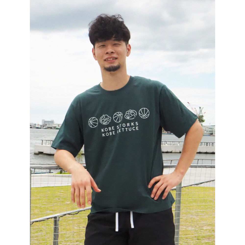 バスケットボールとレタスのTシャツ 詳細画像 緑 1
