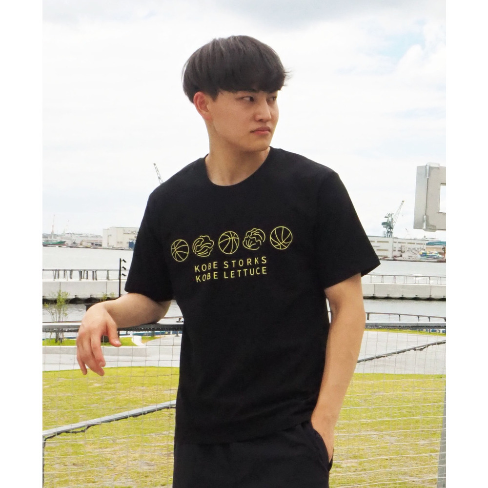 バスケットボールとレタスのTシャツ 詳細画像 黒 1