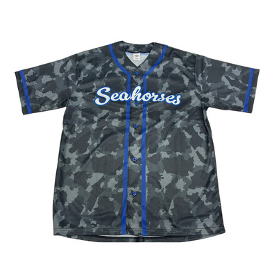 西三河カモフラ ベースボールシャツ BLK