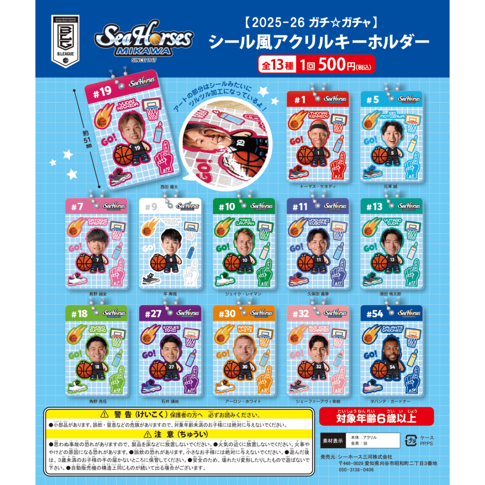 【2025-26 ガチ☆ガチャ】シール風アクリルキーホルダー全13種 詳細画像 1カラー(選択不可) 1